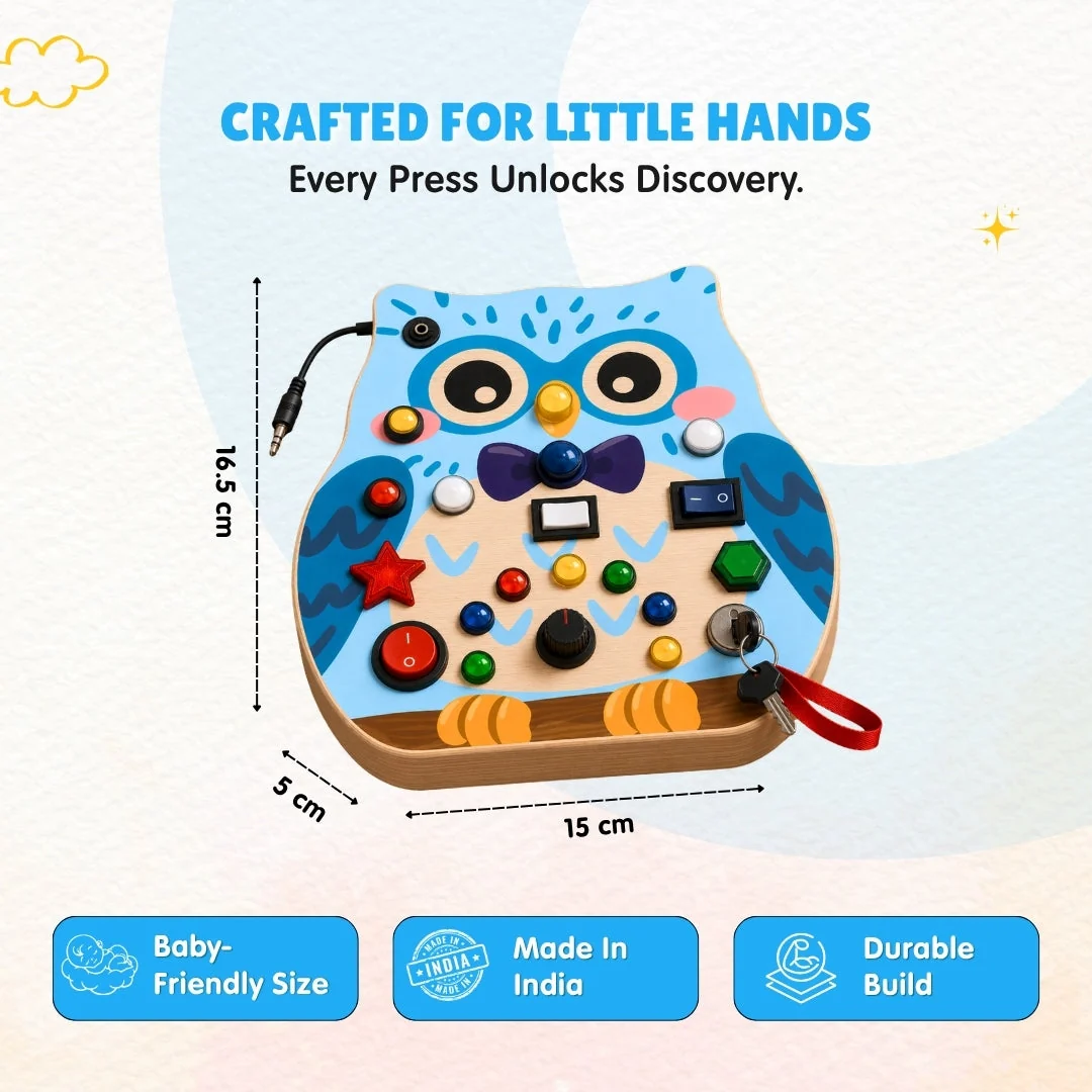 Owly board dimensions: 16.5 cm tall, 15 cm wide, 5 cm deep
